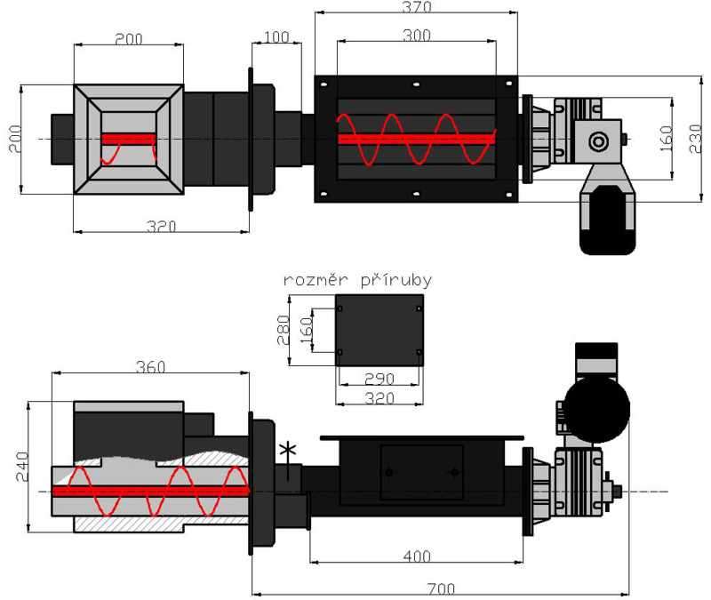 Rozměry univerzálního hořáku KOVARSON 27 kW