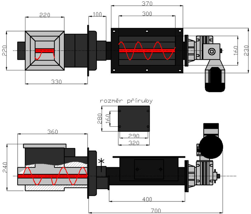 Rozměry univerzálního hořáku KOVARSON 35 kW